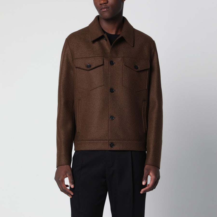 HARRIS WHARF LONDON Giacca camicia marrone in lana