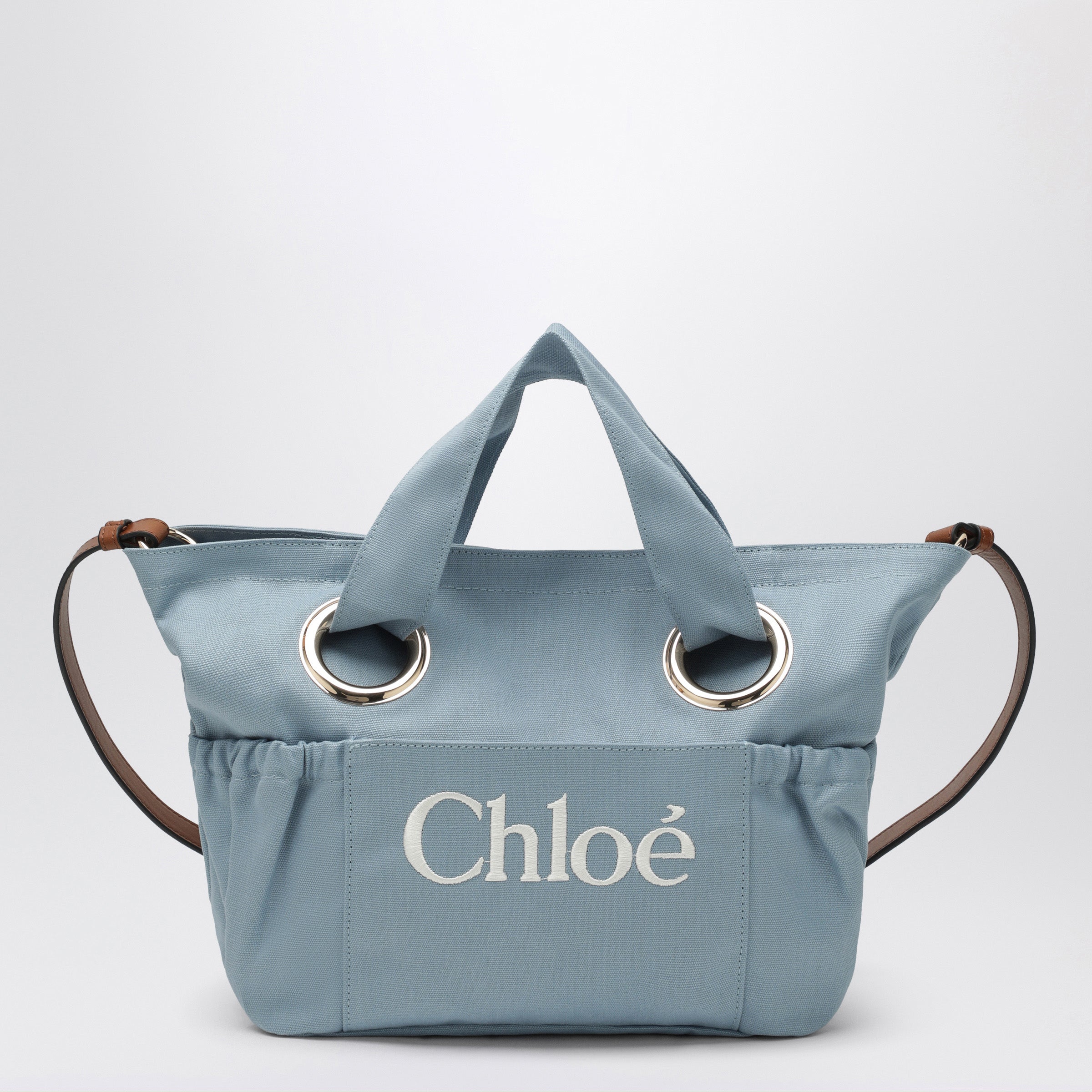 Chloé Borsa tote azzurra con ricamo logo