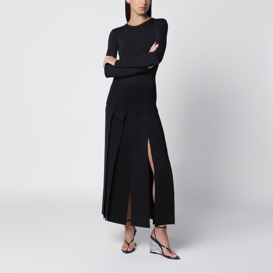Alaïa Gonna midi plissettata nera in misto seta, view 2