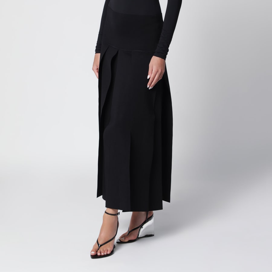 Alaïa Gonna midi plissettata nera in misto seta, view 3