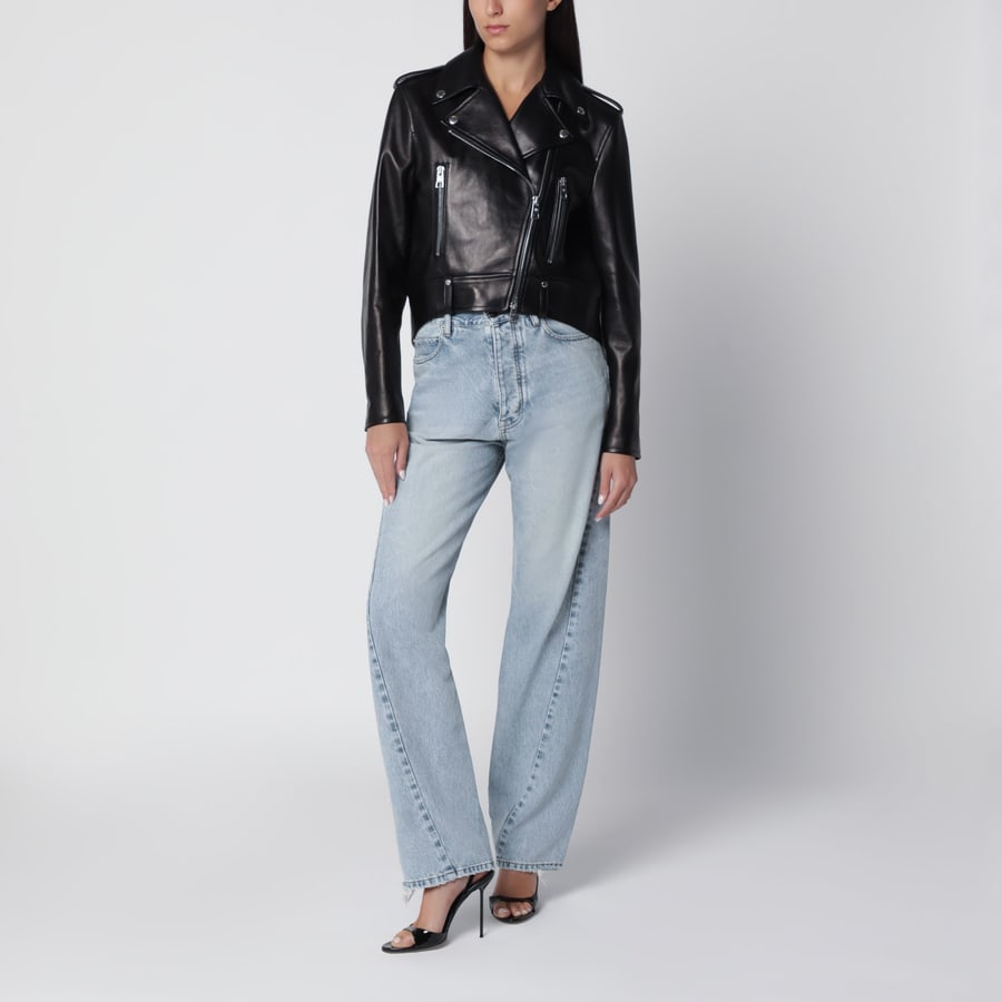 Balenciaga Giacca biker nera in pelle, view 2