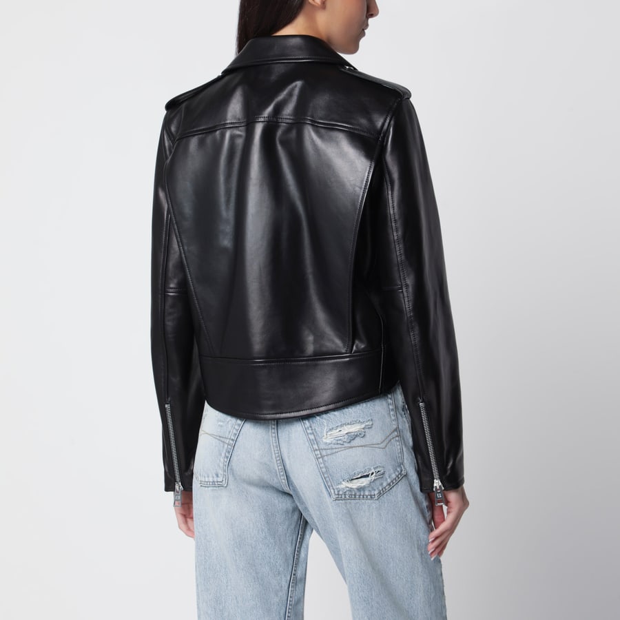 Balenciaga Giacca biker nera in pelle, view 3