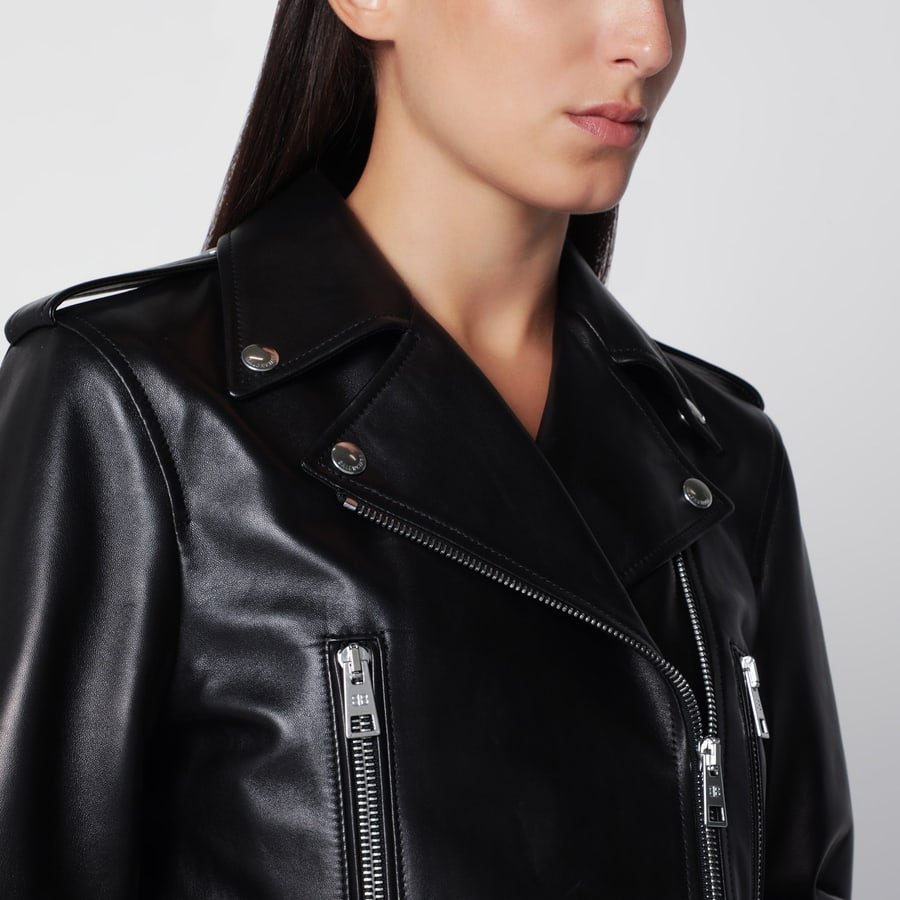 Balenciaga Giacca biker nera in pelle, view 4