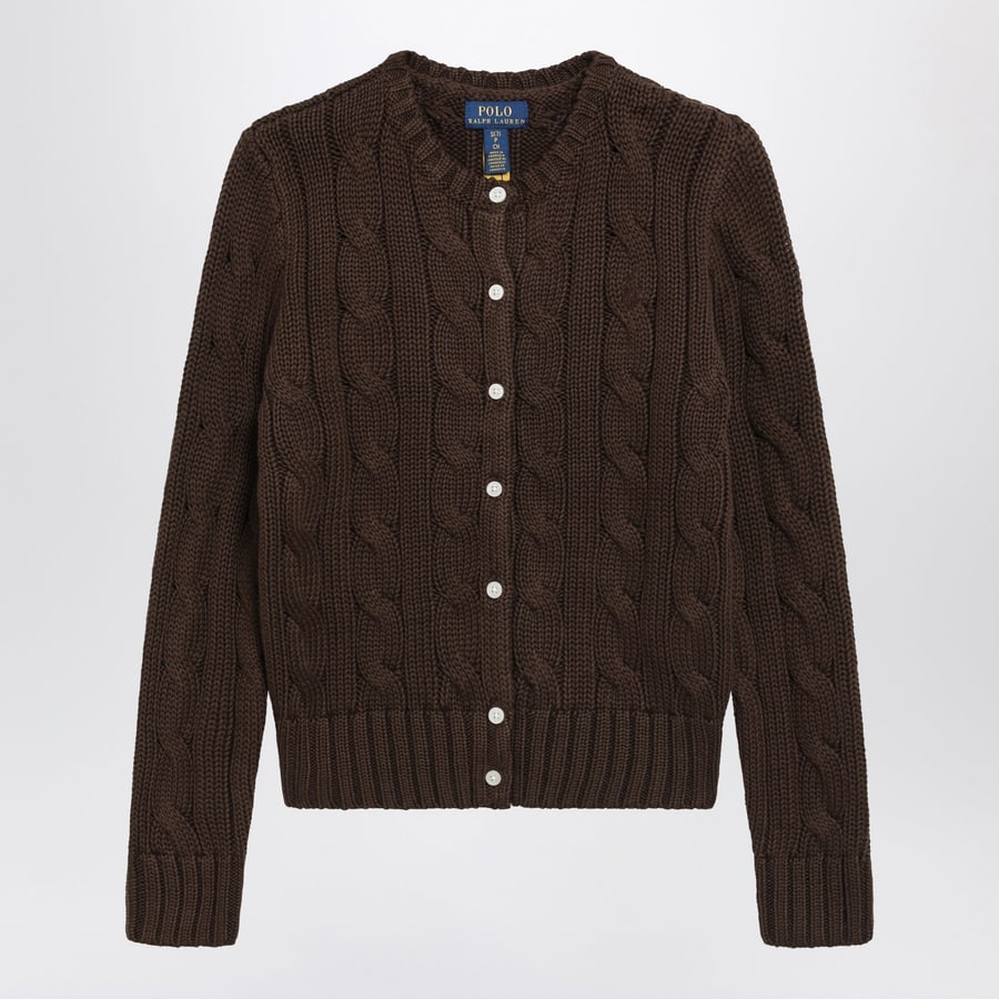 Polo Ralph Lauren Cardigan a trecce marrone in cotone