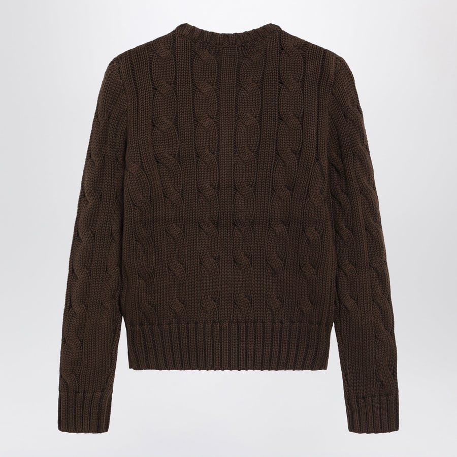 Polo Ralph Lauren Cardigan a trecce marrone in cotone, view 2
