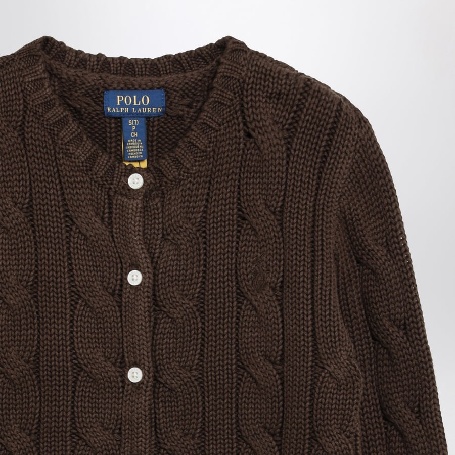 Polo Ralph Lauren Cardigan a trecce marrone in cotone, view 3
