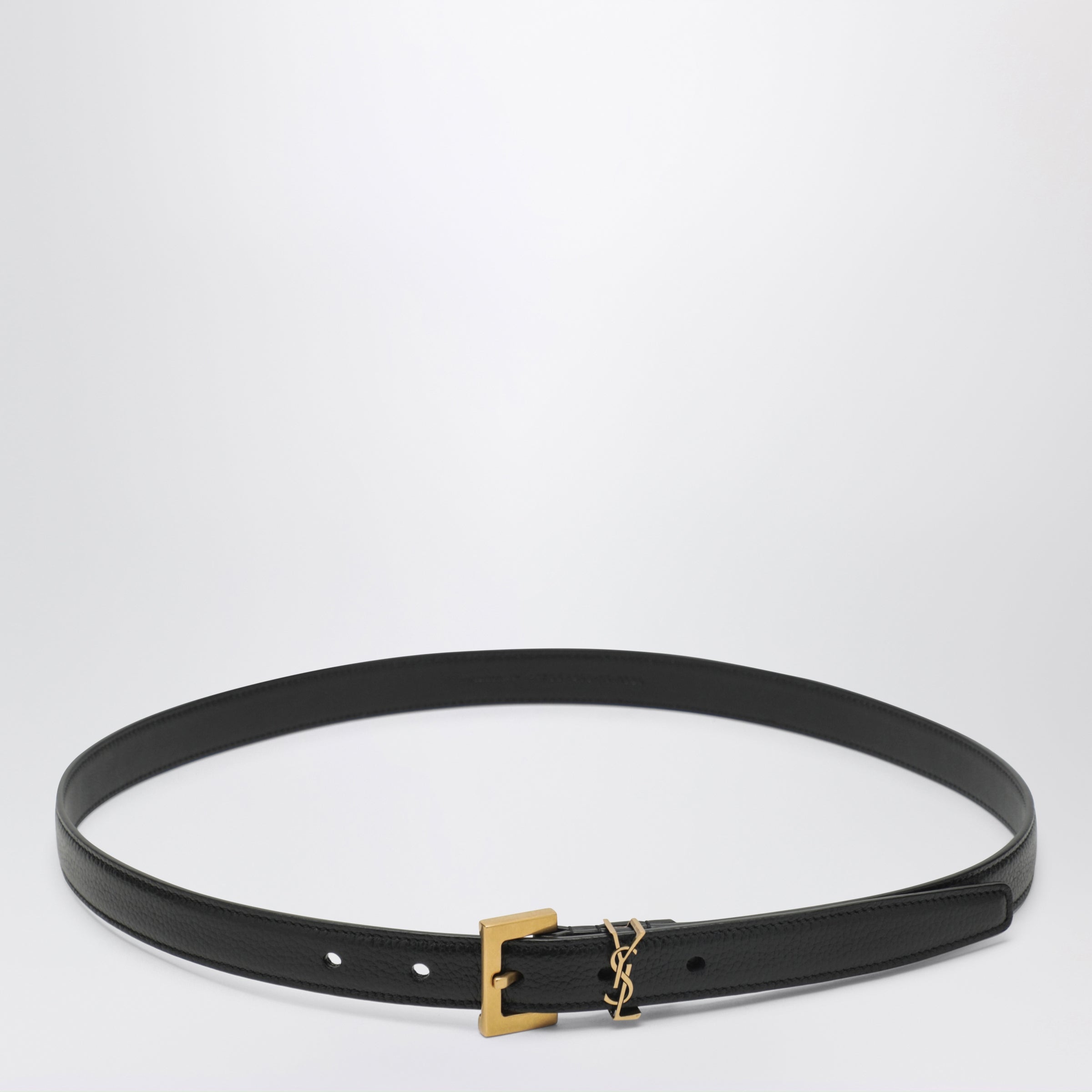 Saint Laurent Cintura sottile Cassandre in pelle martellata nera