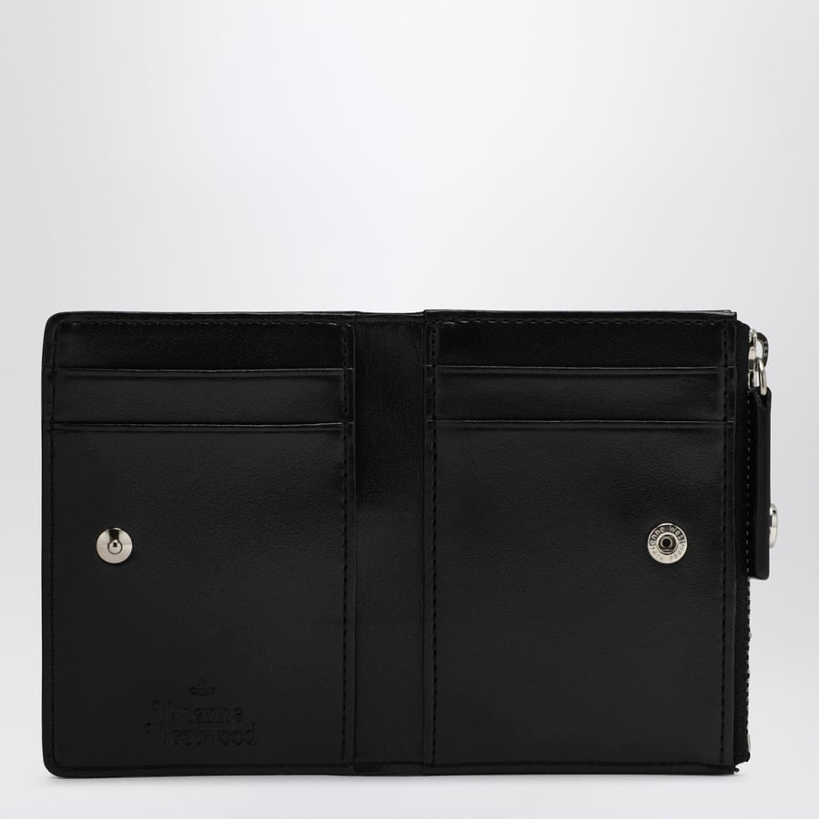 Vivienne Westwood Portacarte Slim Flap nero con Orb Bas Relief con cristalli, view 3