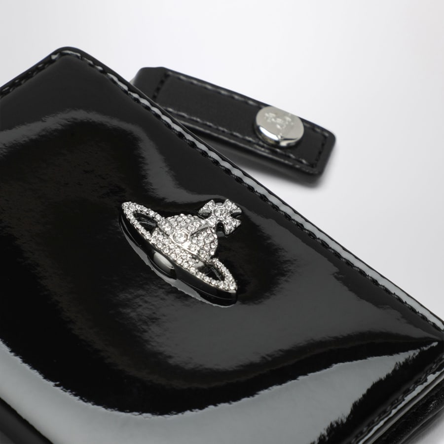 Vivienne Westwood Portacarte Slim Flap nero con Orb Bas Relief con cristalli, view 4