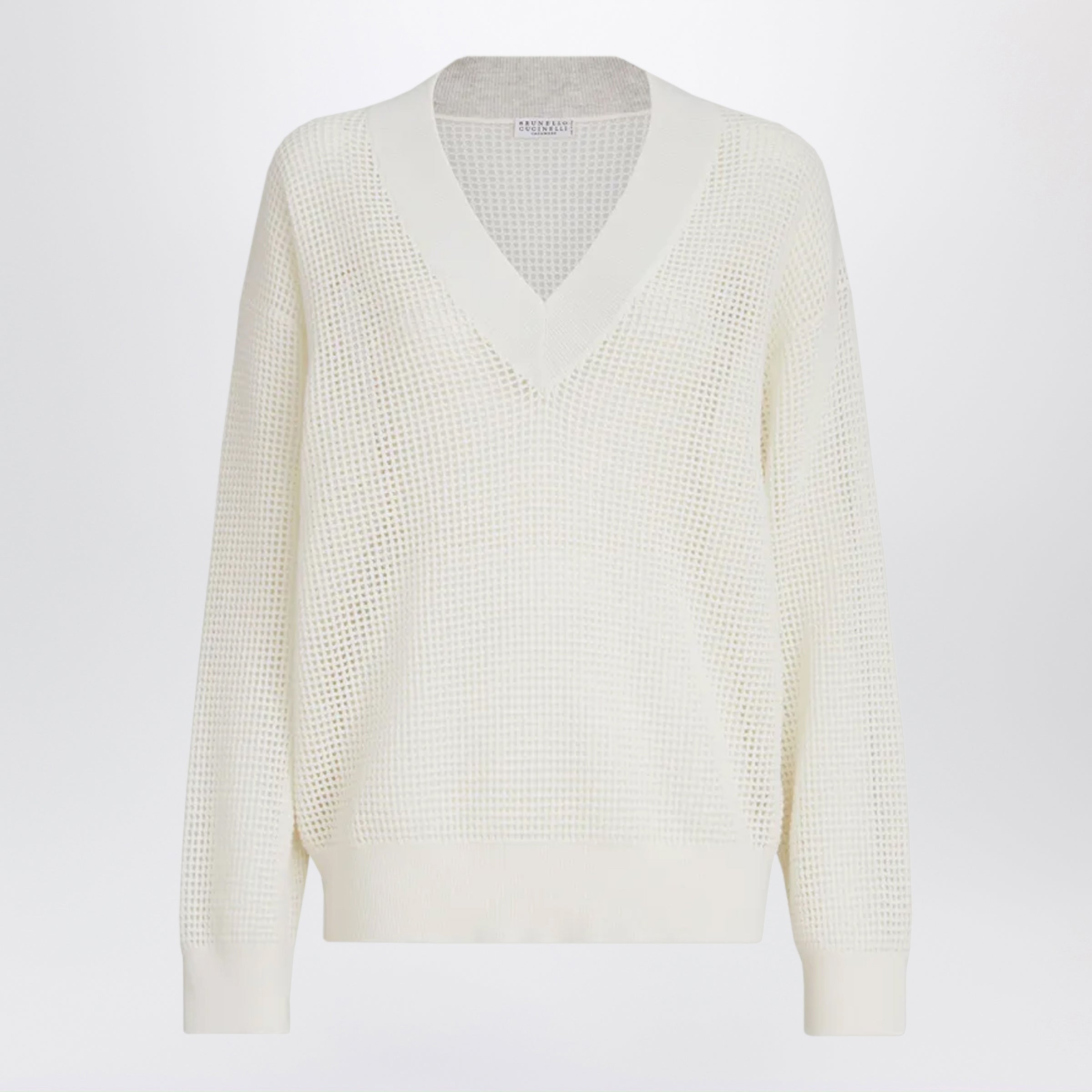 Brunello Cucinelli Maglia a rete di cashmere bianca