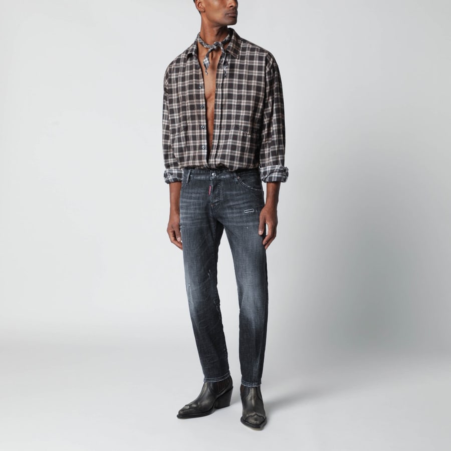 Dsquared2 Jeans slim nero slavato con usure, view 2
