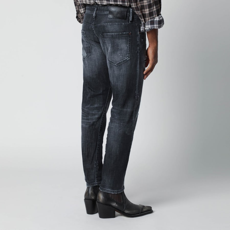 Dsquared2 Jeans slim nero slavato con usure, view 4