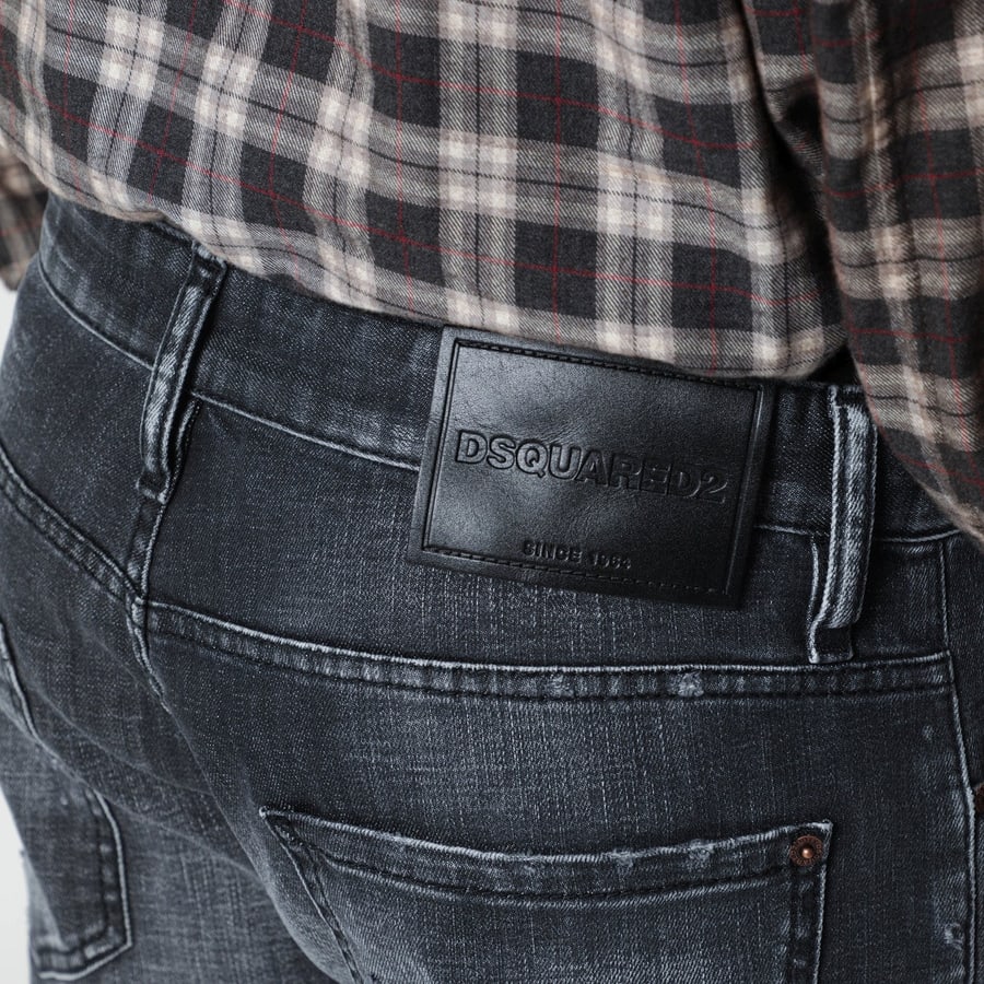 Dsquared2 Jeans slim nero slavato con usure, view 5