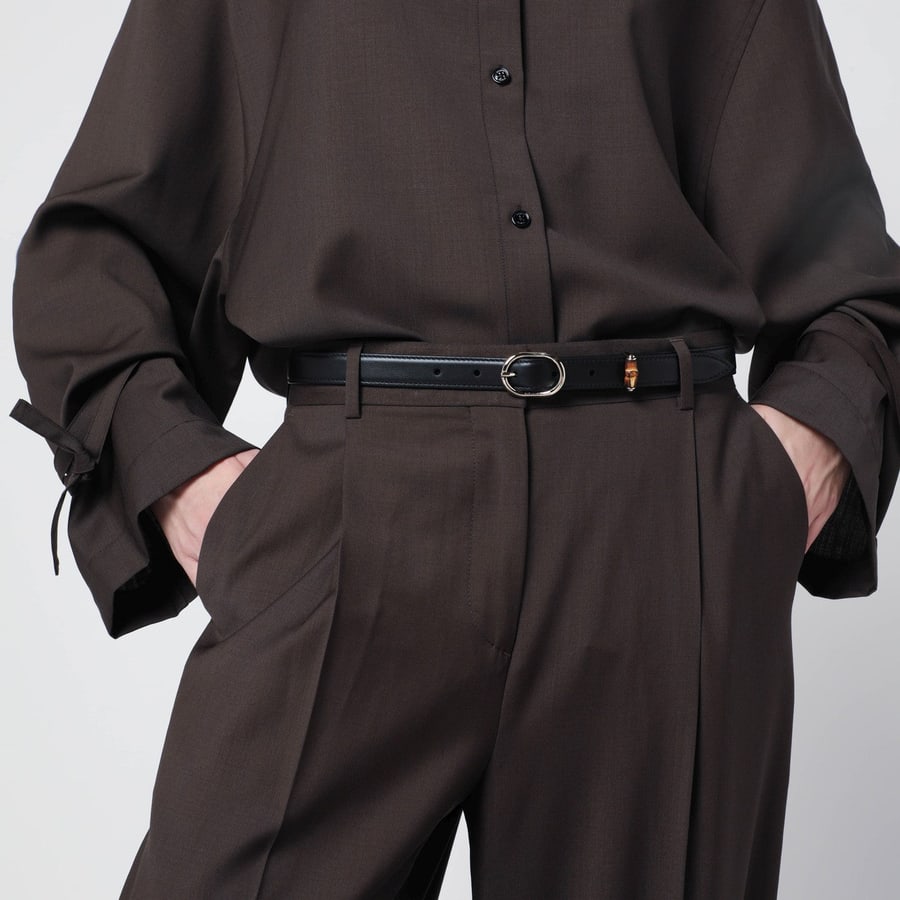 Gucci Cintura sottile nera con fibbia ovale, view 2
