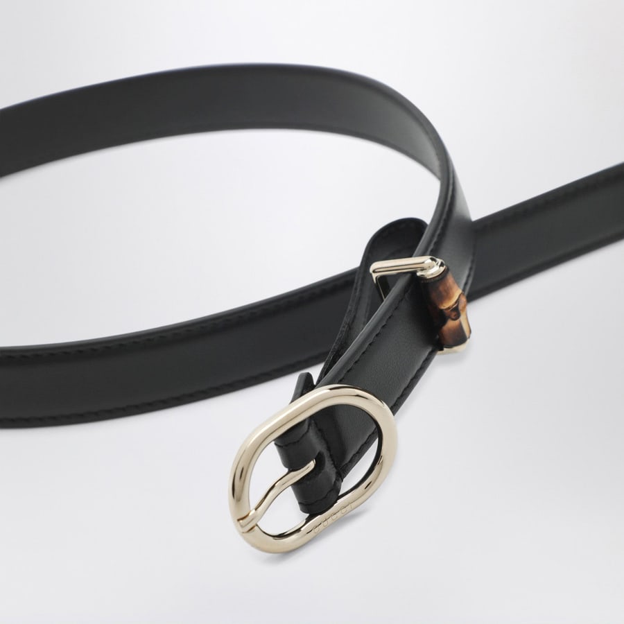 Gucci Cintura sottile nera con fibbia ovale, view 3