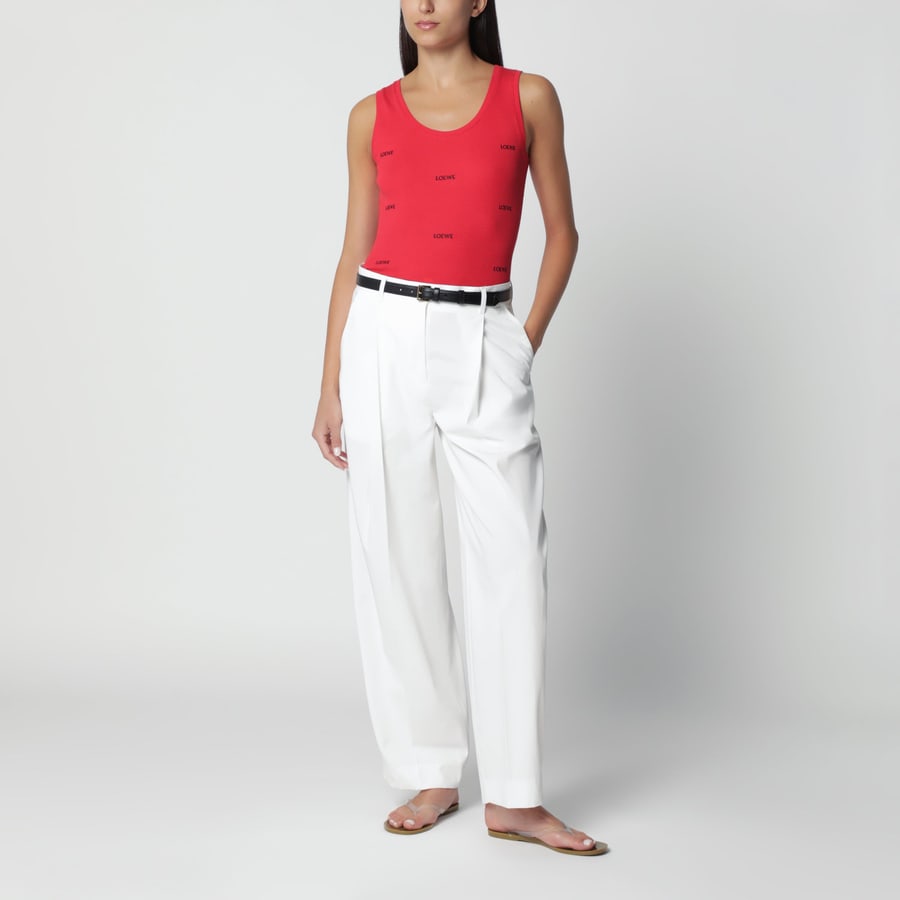 Loewe Canotta rossa in cotone a coste con ricami logo, view 2