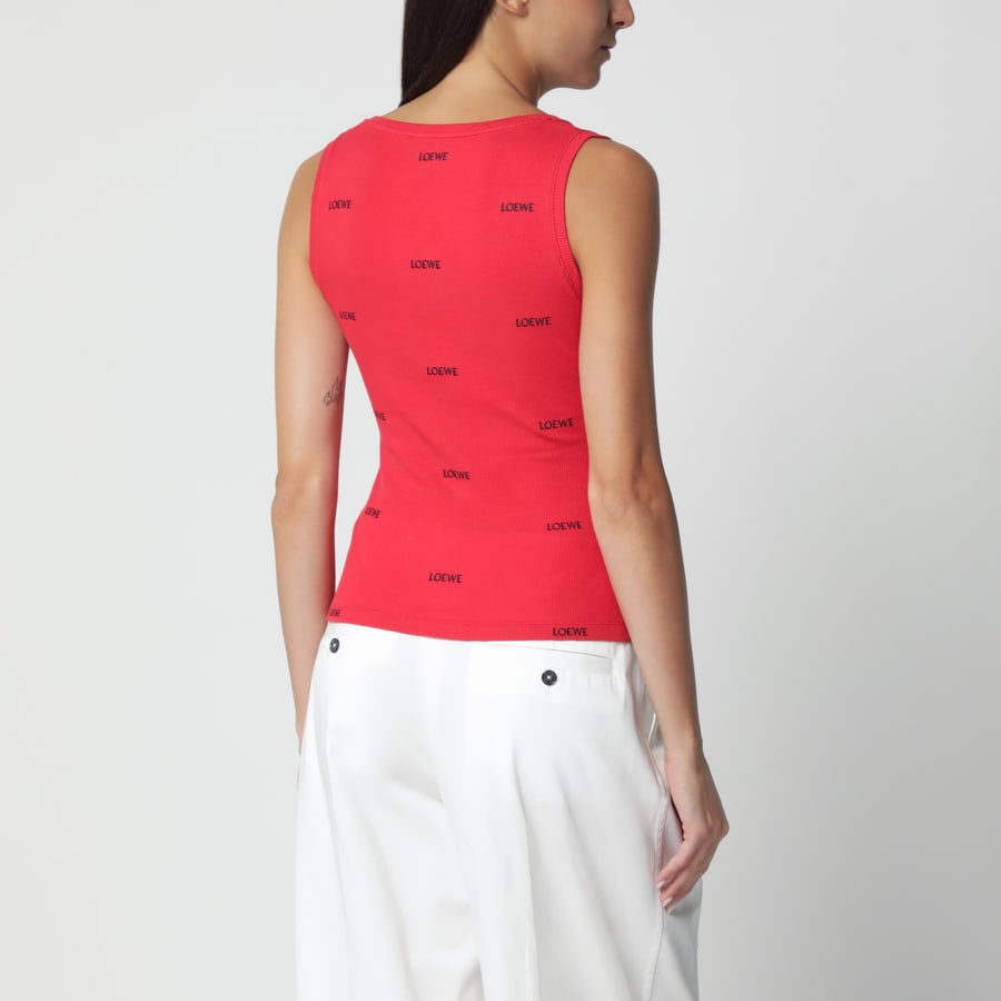 Loewe Canotta rossa in cotone a coste con ricami logo, view 3
