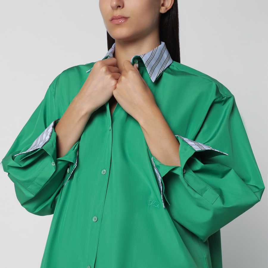 Loewe Abito a camicia verde in cotone, view 4