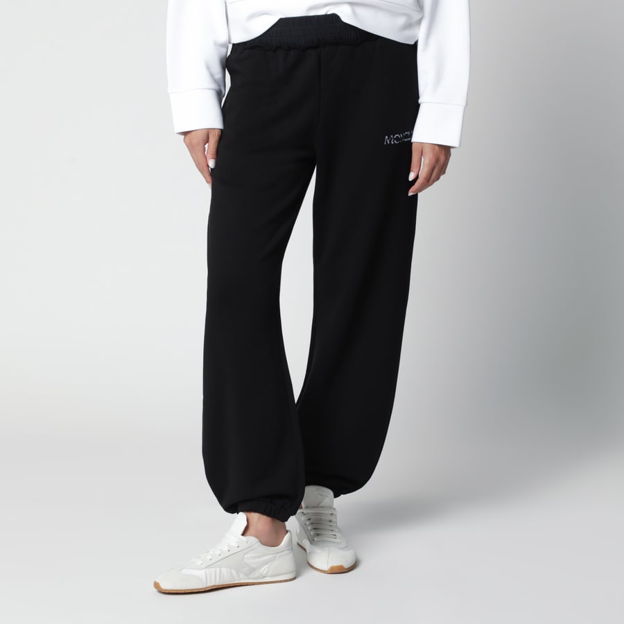 Moncler Pantaloni jogging neri in cotone con logo