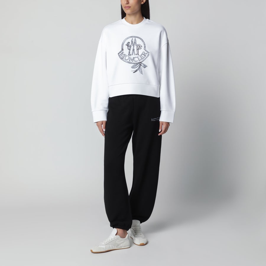 Moncler Pantaloni jogging neri in cotone con logo, view 2