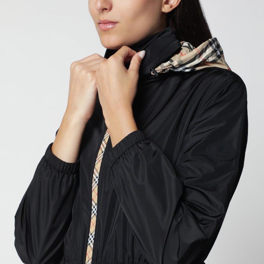 Burberry Giacca con zip nera in nylon, view 4