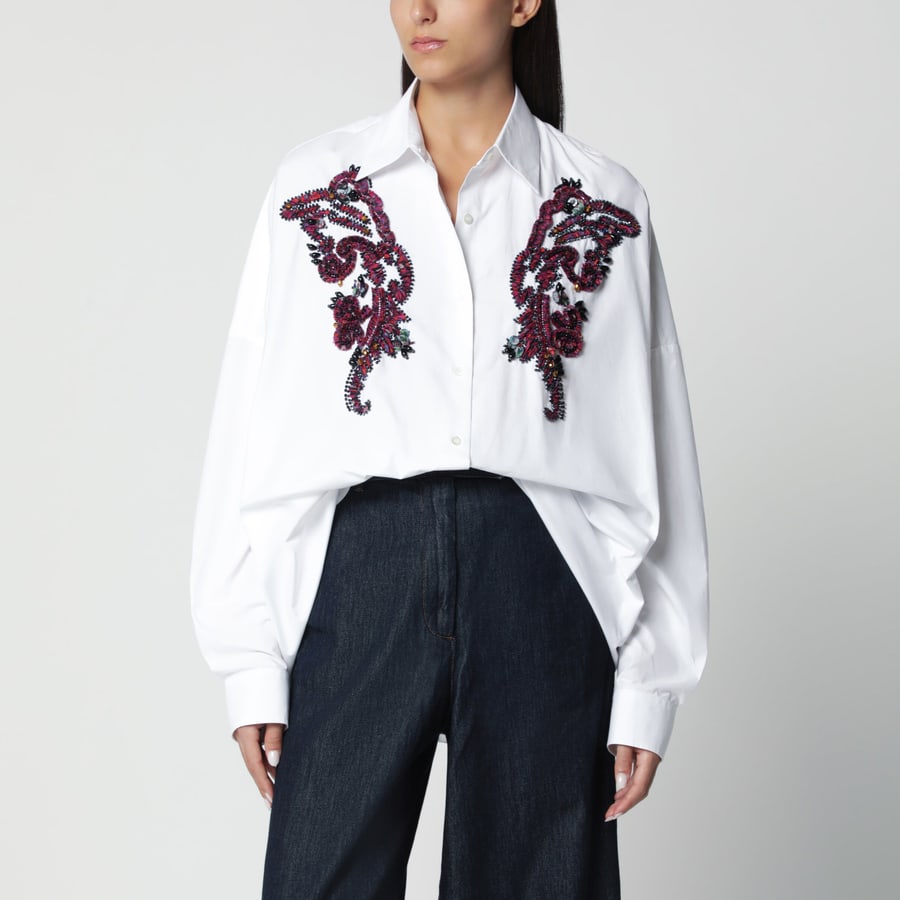 Dries Van Noten Camicia bianca in cotone con ricamo