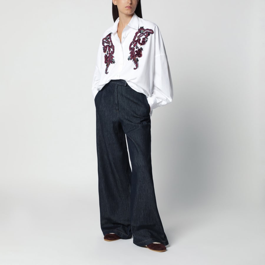 Dries Van Noten Camicia bianca in cotone con ricamo, view 2