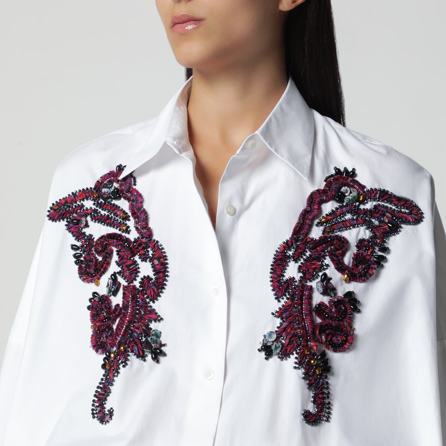 Dries Van Noten Camicia bianca in cotone con ricamo, view 4