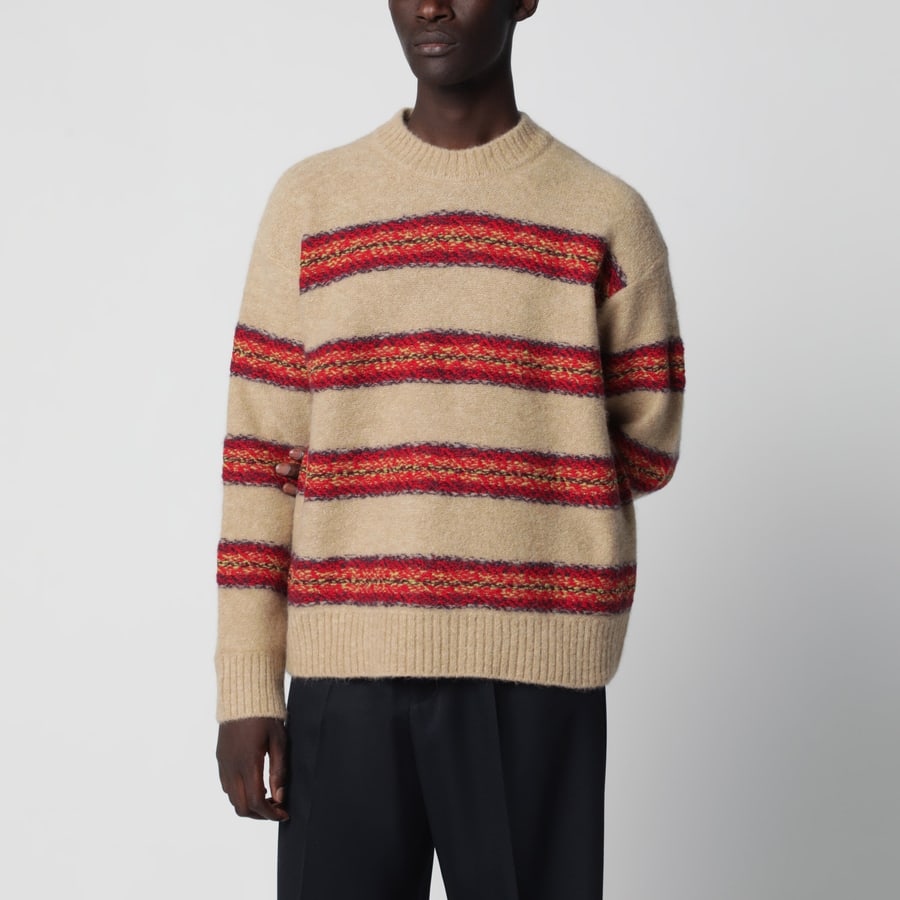 Dries Van Noten Maglione beige con motivo a righe in misto lana