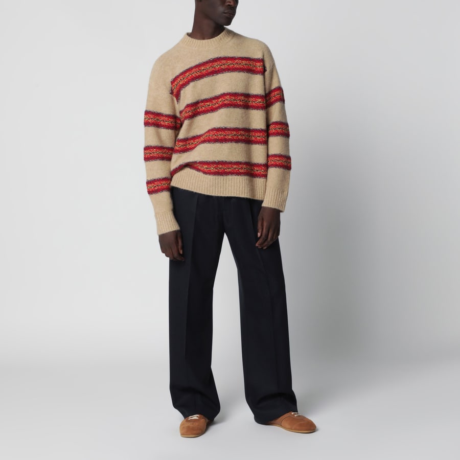 Dries Van Noten Maglione beige con motivo a righe in misto lana, view 2