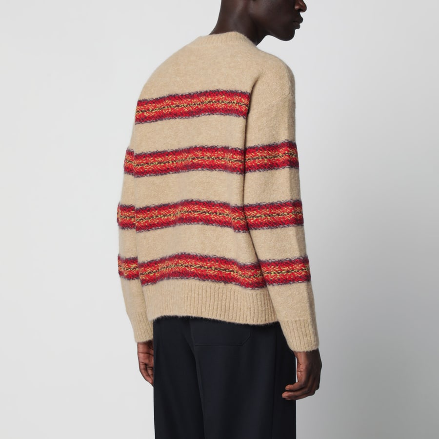 Dries Van Noten Maglione beige con motivo a righe in misto lana, view 3