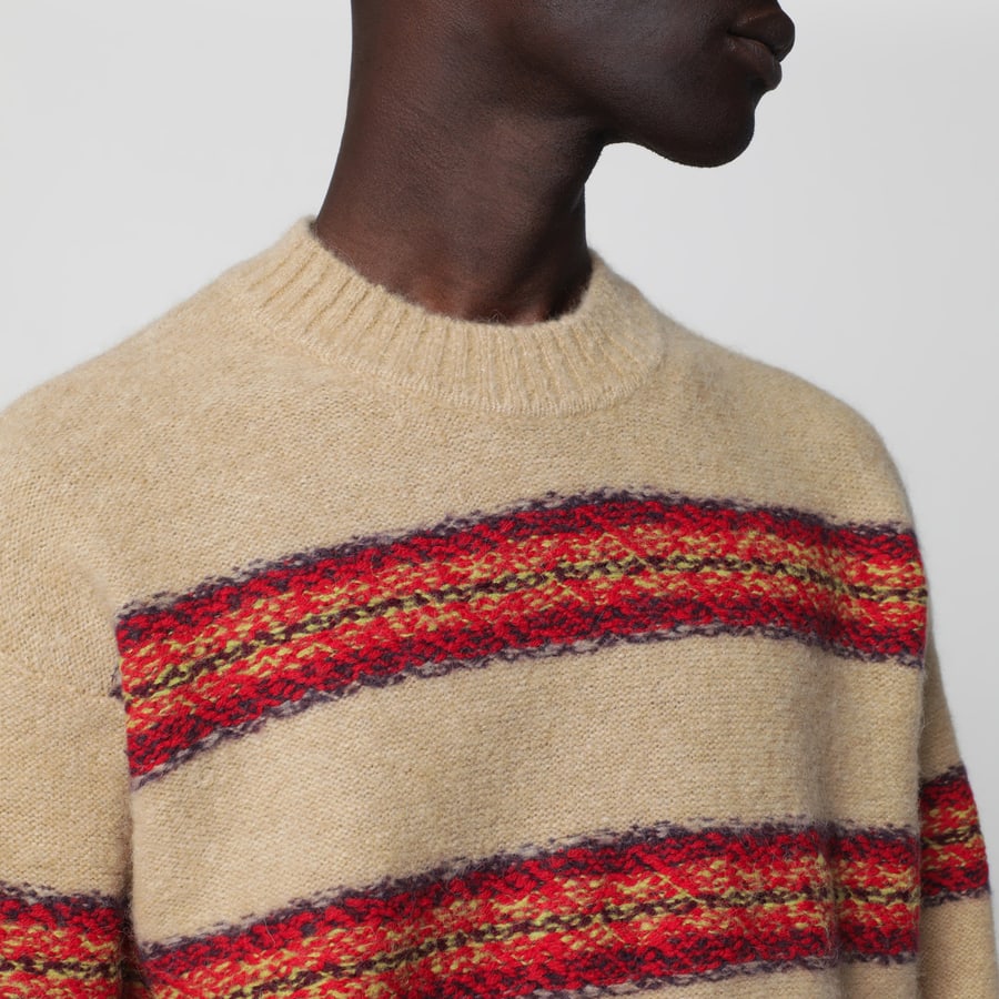 Dries Van Noten Maglione beige con motivo a righe in misto lana, view 4