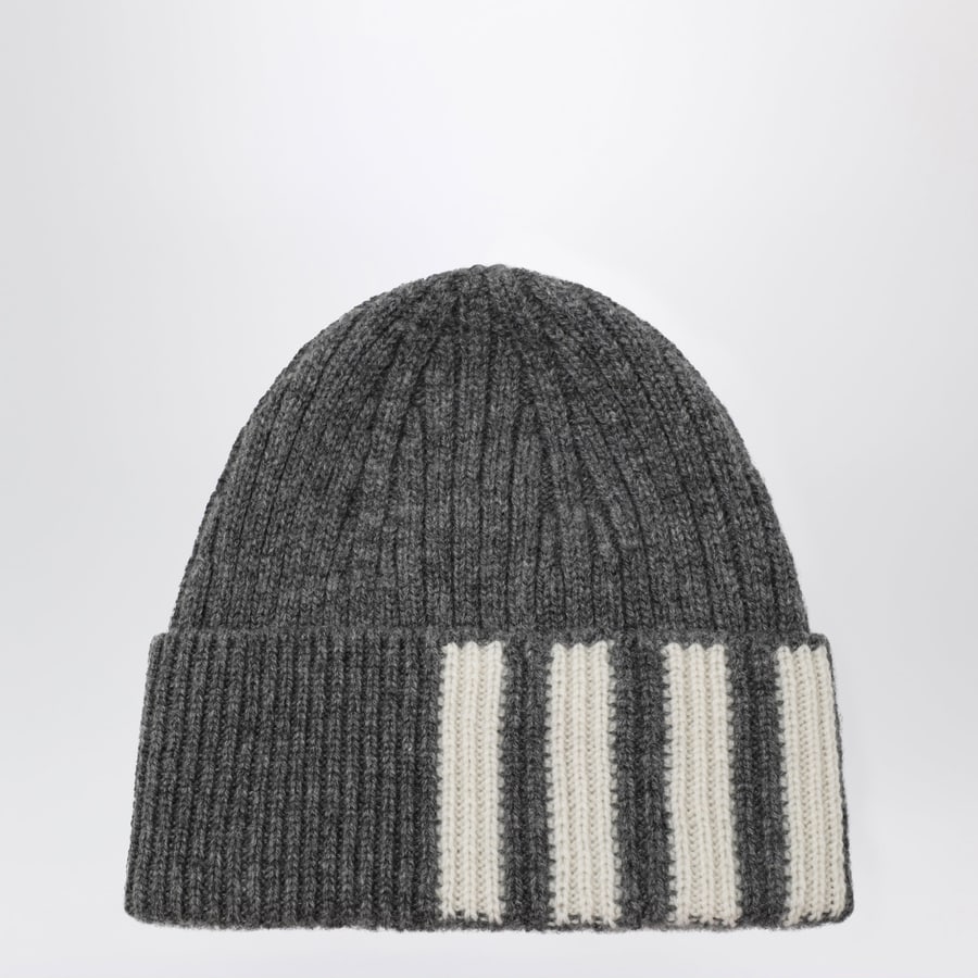 Thom Browne Berretto a coste in cashmere grigio
