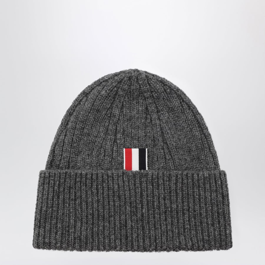 Thom Browne Berretto a coste in cashmere grigio, view 2