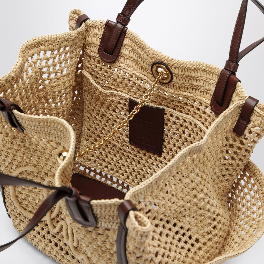 Chloé Borsa Iconic in rafia e pelle color sabbia/marrone, view 5