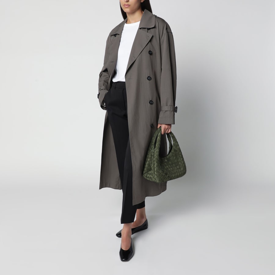 Bottega Veneta Borsa misura piccola Campana in suede Intrecciato verde scuro, view 2