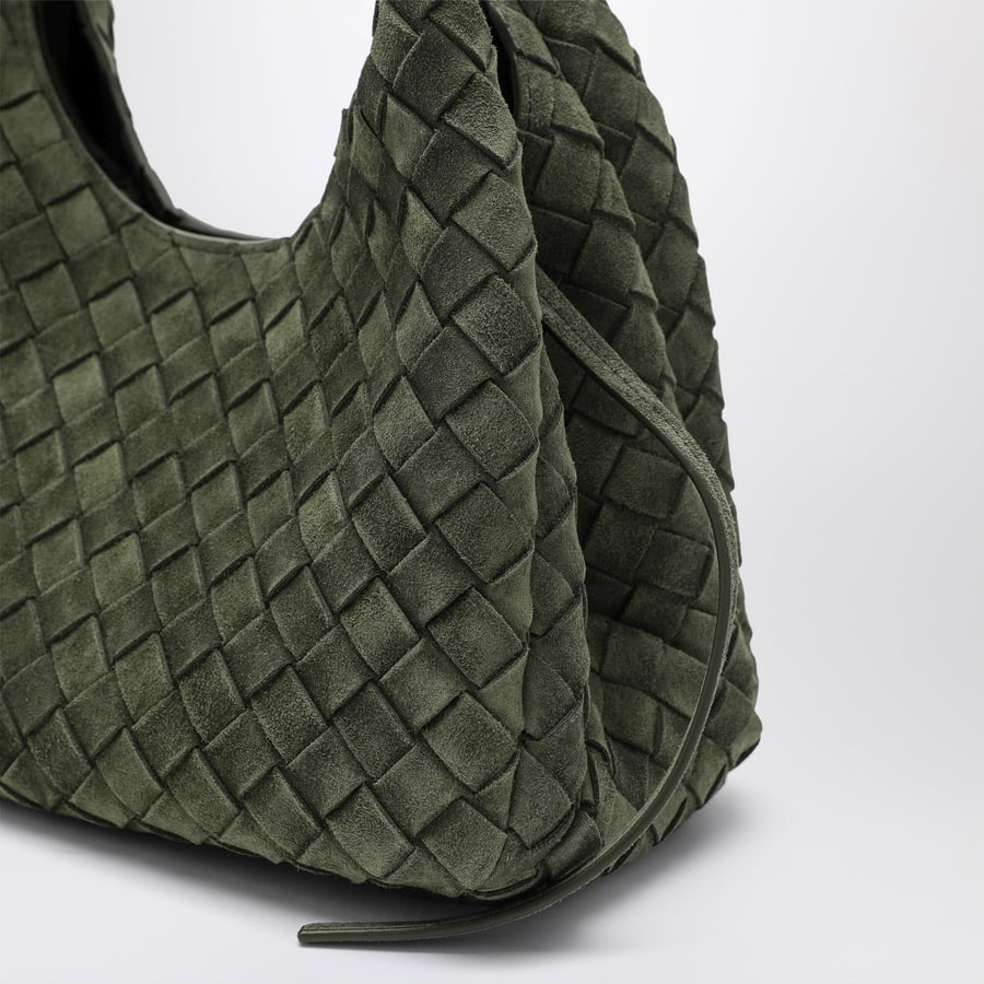 Bottega Veneta Borsa misura piccola Campana in suede Intrecciato verde scuro, view 6