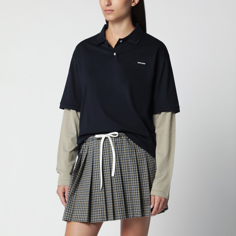 Miu Miu Polo blu/oliva in jersey di cotone