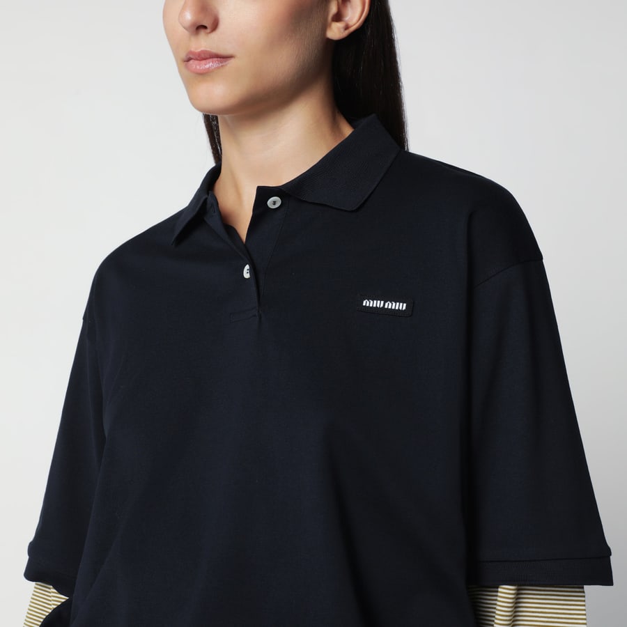 Miu Miu Polo blu/oliva in jersey di cotone, view 4