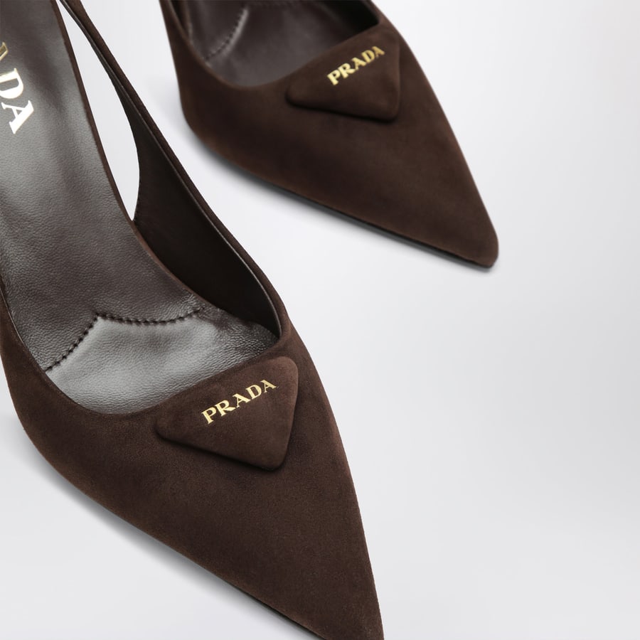 Prada Décolleté slingback in pelle scamosciata testa di moro, view 5
