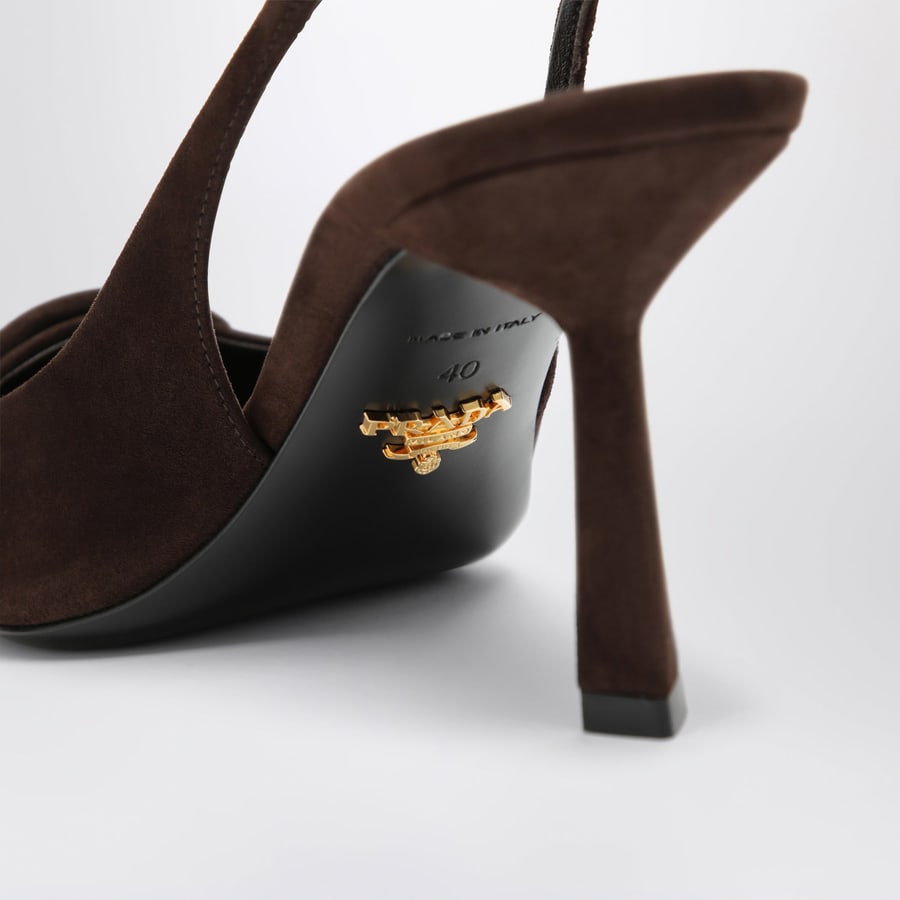 Prada Décolleté slingback in pelle scamosciata testa di moro, view 6