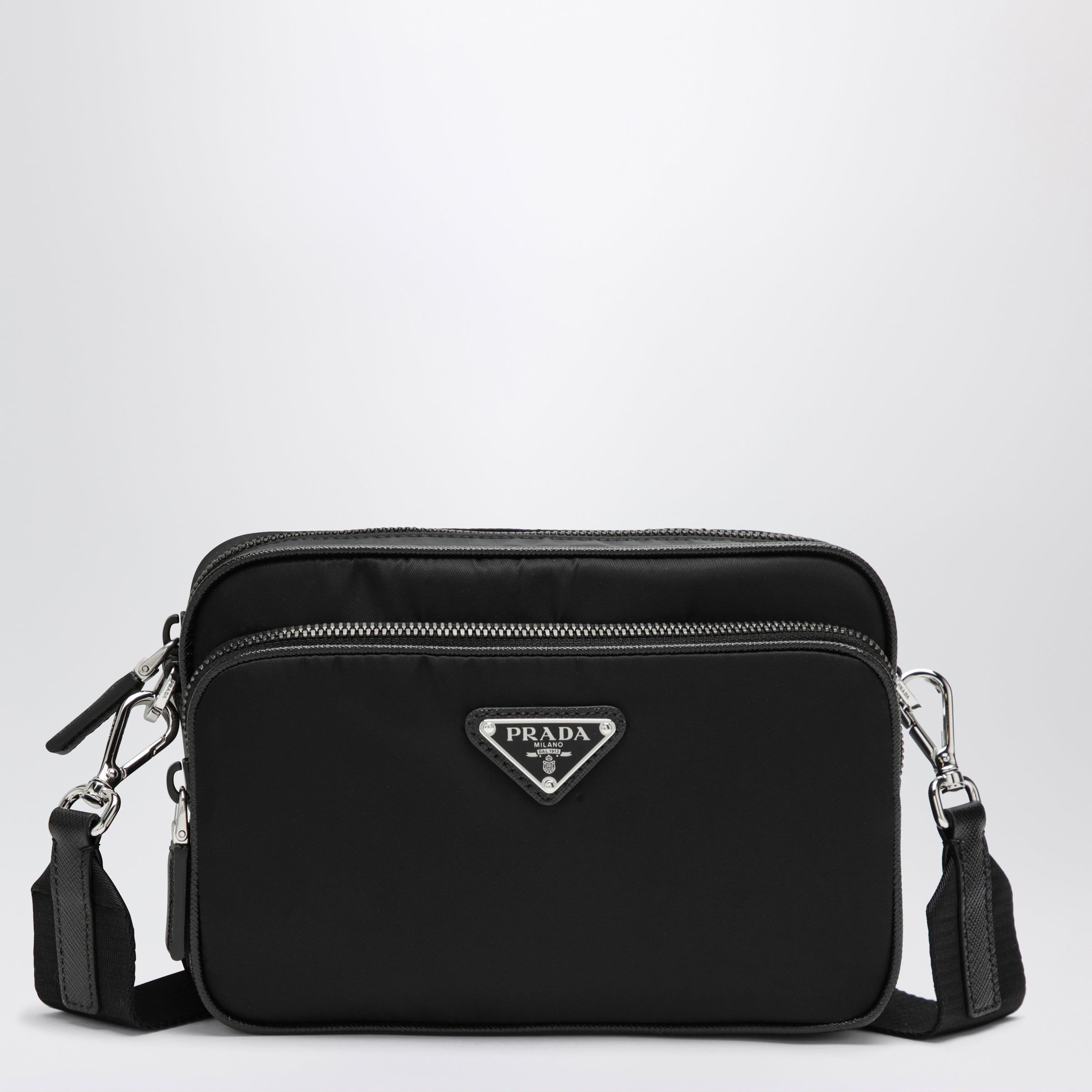 Prada Borsa a tracolla in Re-Nylon e pelle Saffiano nera