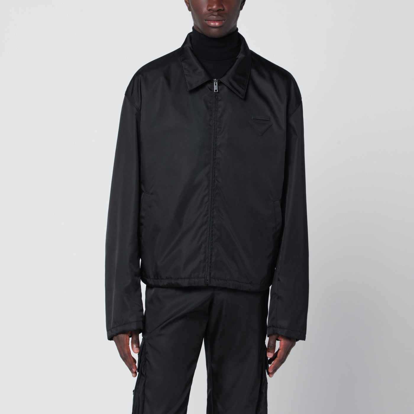 Prada Giacca con zip nera in Re-Nylon