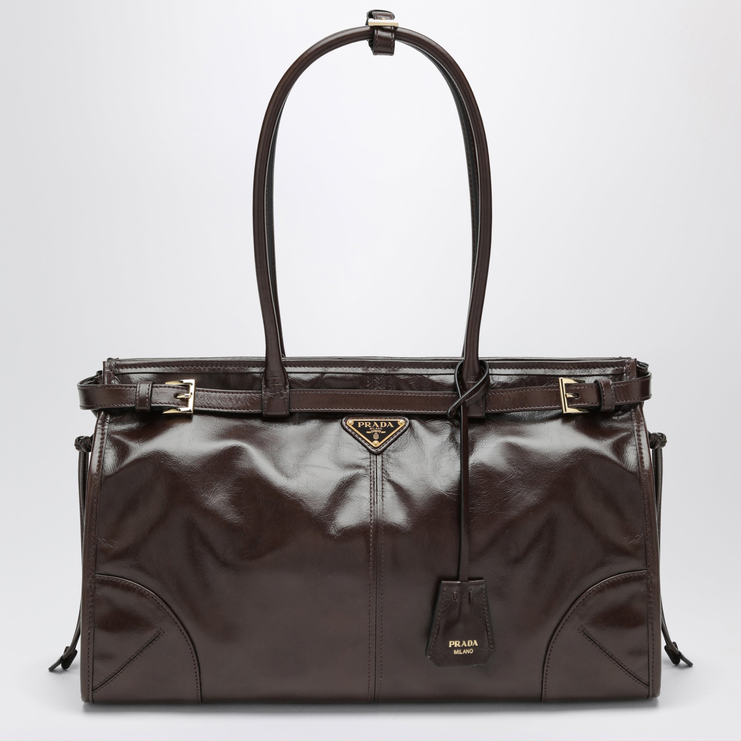 Prada Borsa a mano Bonnie large in pelle di vitello moro