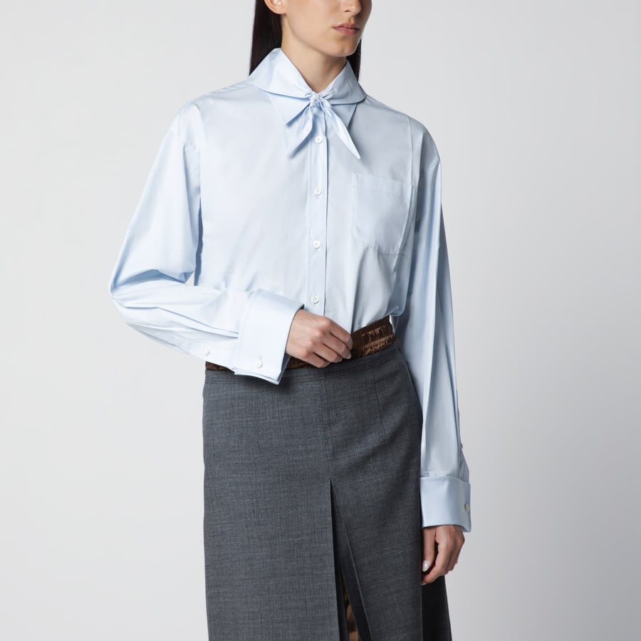 Prada Camicia azzurra in cotone con foulard