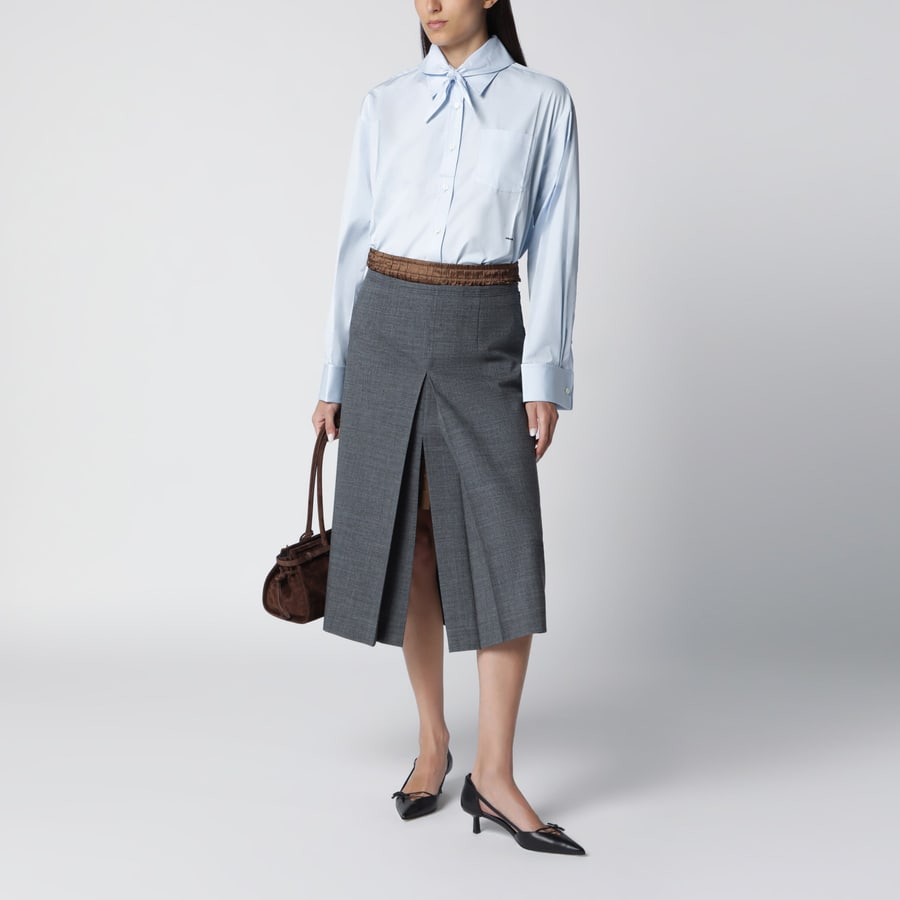 Prada Camicia azzurra in cotone con foulard, view 2