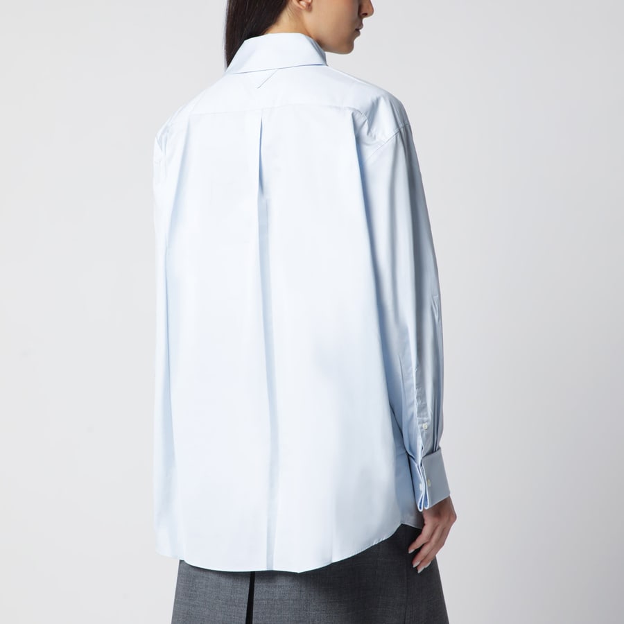 Prada Camicia azzurra in cotone con foulard, view 3