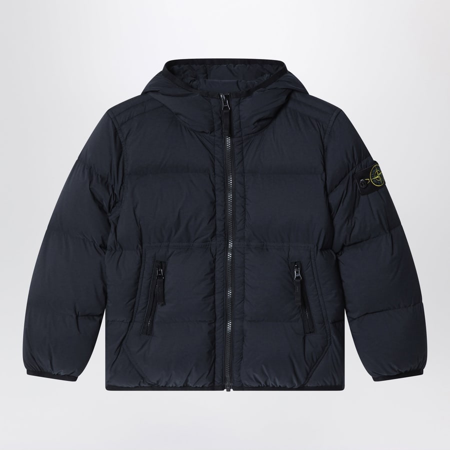 Stone Island Piumino con cappuccio blu navy in nylon