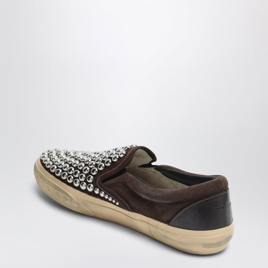 Golden Goose Slip-on marroni in suede con borchie, view 4