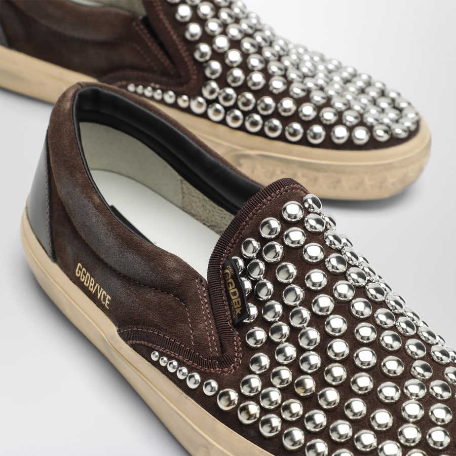 Golden Goose Slip-on marroni in suede con borchie, view 5